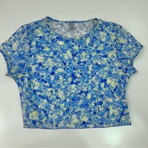 Kulani Kinis Sheer Blue Yellow Floral Swim Top Cover Sz XS